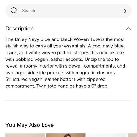 Lulu’s Briley Navy Blue and Black Woven Tote Bag Travel Bag Carry on - Picture 4 of 12